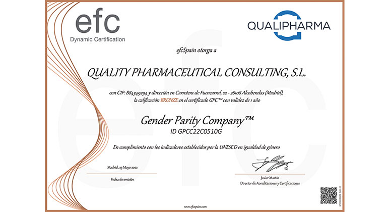 Qualipharma obtiene la certificación Gender Parity Company (GPC)