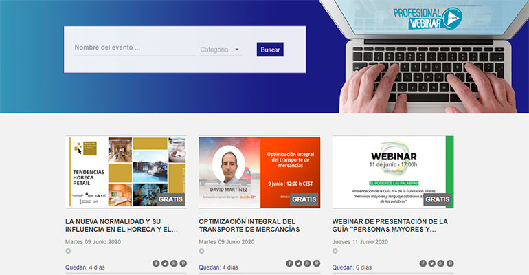 La nueva agenda Profesionalwebinar.com informa sobre el calendario de webinars y eventos online